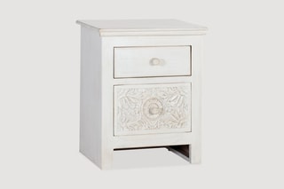 Table de chevet 2 tiroirs - Blanc vieilli