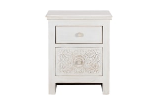 Table de chevet 2 tiroirs - Blanc vieilli