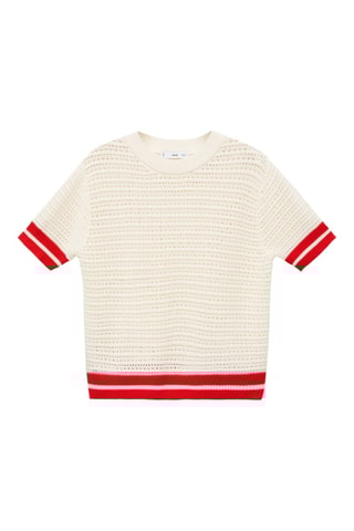 Pull-over ajouré à rayures - Rouge et blanc