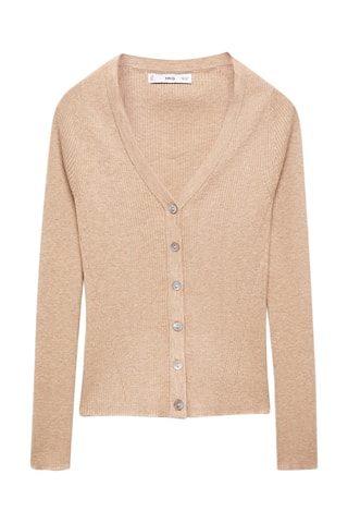Cardigan maille câtelée col V - Marron moyen