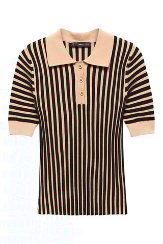 Pull-over rayures col polo - Marron moyen