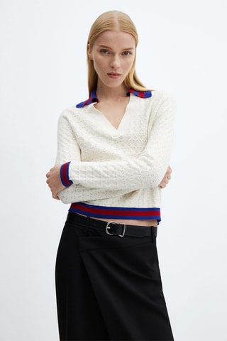 Pull-over maille col polo - Blanc cassé