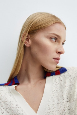 Pull-over maille col polo - Blanc cassé