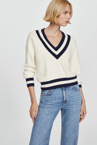 Pull-over à col en V contrastant - Brut