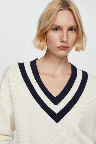 Pull-over à col en V contrastant - Brut