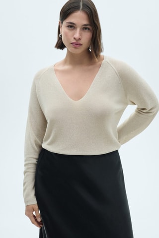 Pull-over Lurex col V - Ecru et argenté