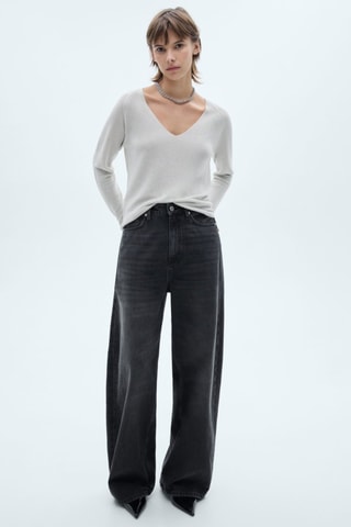 Pull-over Lurex col V - Ecru et argenté