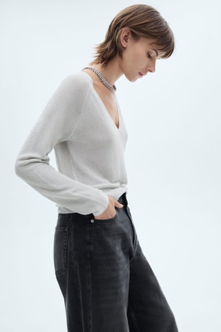 Pull-over Lurex col V - Ecru et argenté