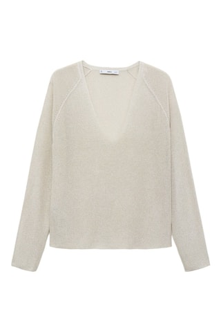 Pull-over Lurex col V - Ecru et argenté