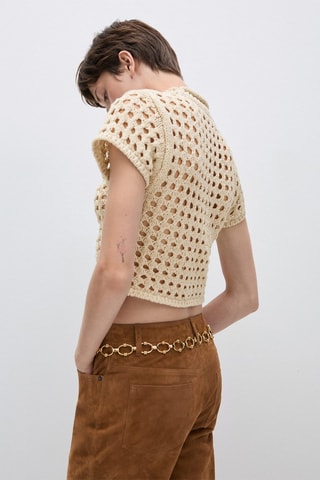Pull-over ajouré manches courtes - Beige