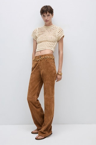 Pull-over ajouré manches courtes - Beige