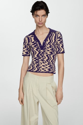 Pull-over maille col polo - Violet