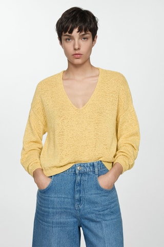 Pull-over maille fine col V - Jaune