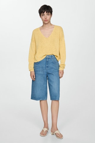 Pull-over maille fine col V - Jaune