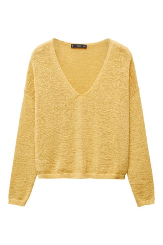 Pull-over maille fine col V - Jaune
