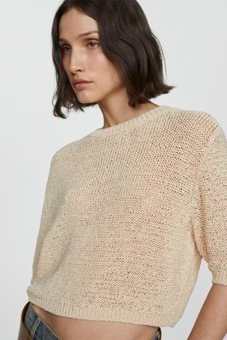 Pull-over 100% coton manches courtes - Beige