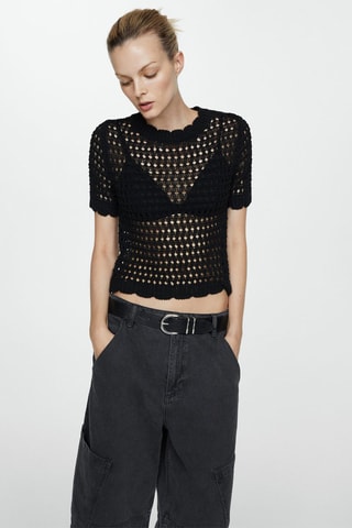 Pull-over maille détail ajourés - Noir