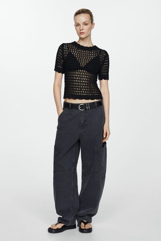 Pull-over maille détail ajourés - Noir