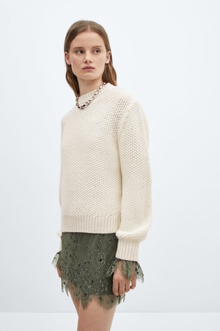 Pull-over maille coton lin col rond - Ecru