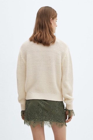 Pull-over maille coton lin col rond - Ecru
