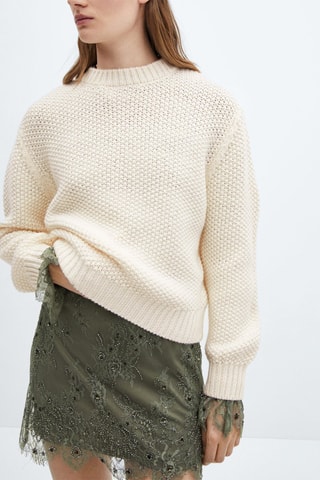 Pull-over maille coton lin col rond - Ecru
