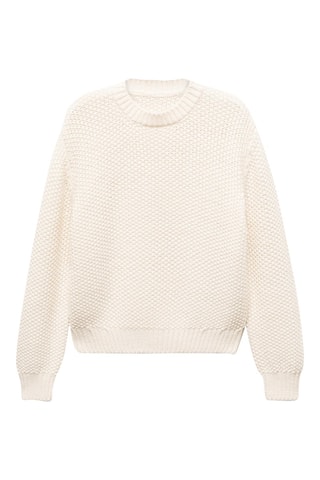 Pull-over maille coton lin col rond - Ecru