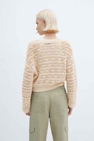 Pull-over maille ajourée col V - Beige