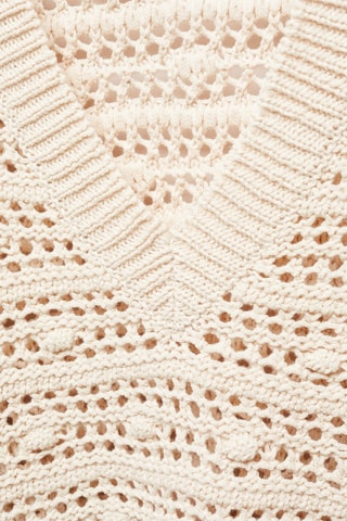 Pull-over maille ajourée col V - Beige
