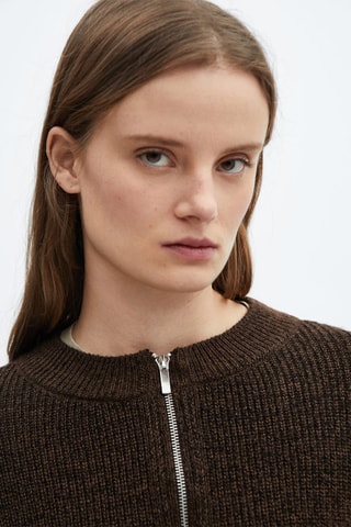 Cardigan maille fermeture éclair - Marron