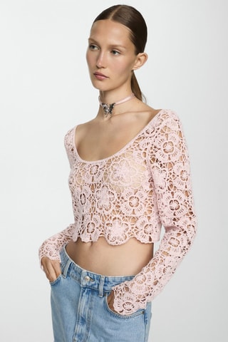 Pull-over court crochet - Rose pastel