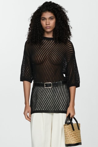 Pull-over crochet manches courtes - Noir
