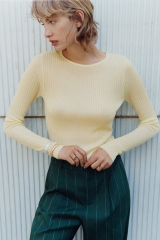 Pull-over maille côtelée fine - Jaune