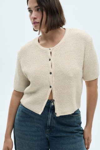 Cardigan maille manches courtes - Écru