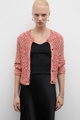 Cardigan ajouré chiné Lurex - Rouge et blanc