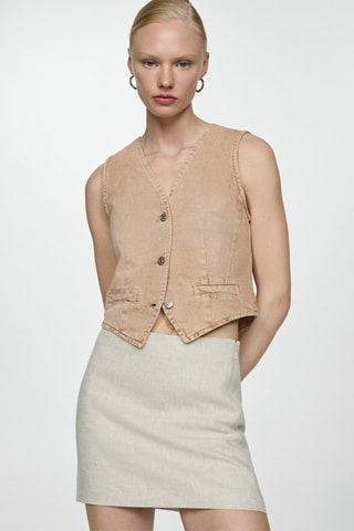 Gilet jean coutures - Beige