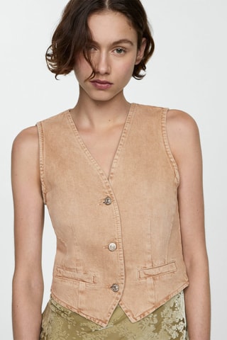 Gilet jean coutures - Beige