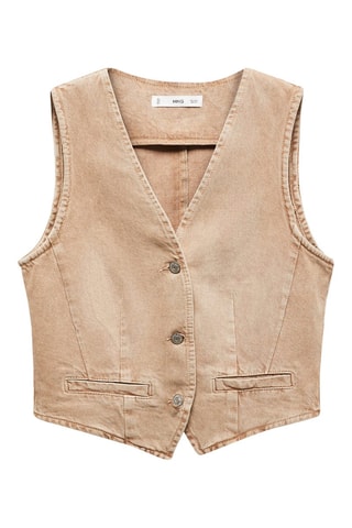 Gilet jean coutures - Beige
