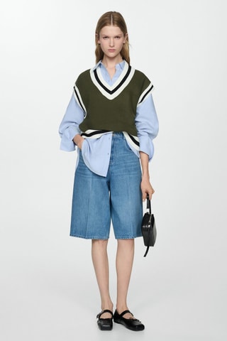 Gilet col V contrasté - Kaki