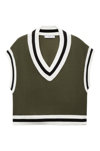 Gilet col V contrasté - Kaki