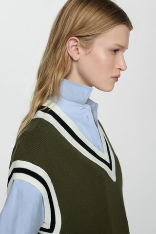 Gilet col V contrasté - Kaki
