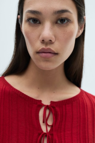 Cardigan maille noeuds - Rouge