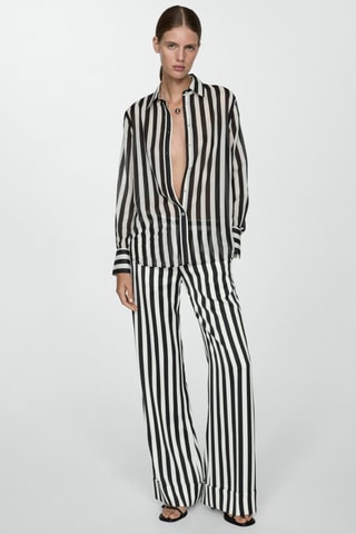 Pantalon droit à rayures - Blanc et noir