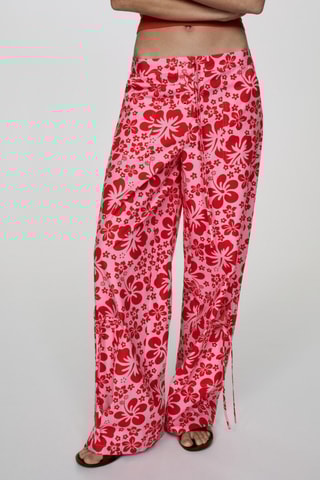 Pantalon fleurs poches cargo - Rouge