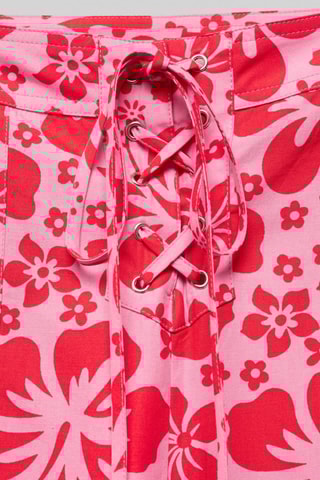 Pantalon fleurs poches cargo - Rouge