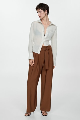 Pantalon droit avec ceinture - Marron