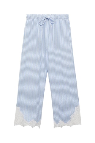 Pantalon rayures broderie - Ciel