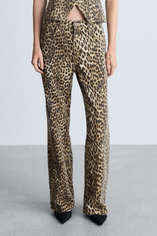 Jean droit taille haute léopard - Marron, beige et noir
