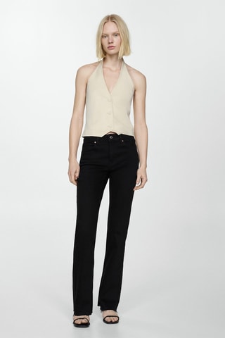 Jean droit taille normale ouvertures - Denim Noir