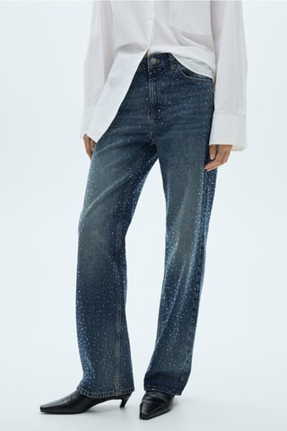 Jean droit détail strass - Bleu