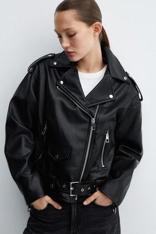 Veste biker similicuir  - Noir